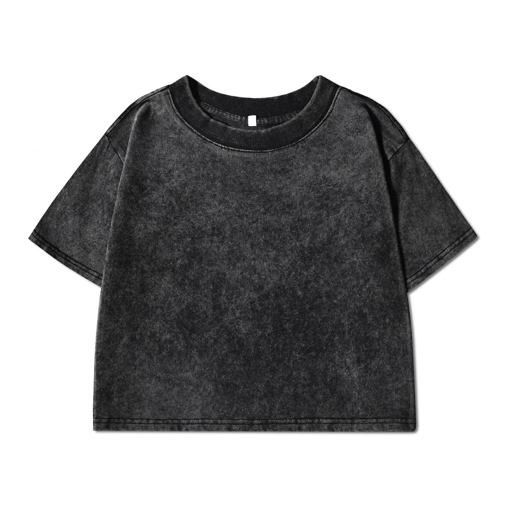 Women's Cotton Crop Washed T-Shirts™ Vintage League Letter Prints Short Sleeve Loose Tops