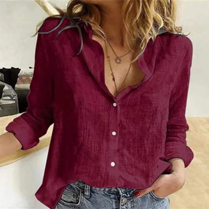 Women's Elegant Cotton Linen Shirts™ Casual Solid Button Lapel Long Sleeve Loose Shirts