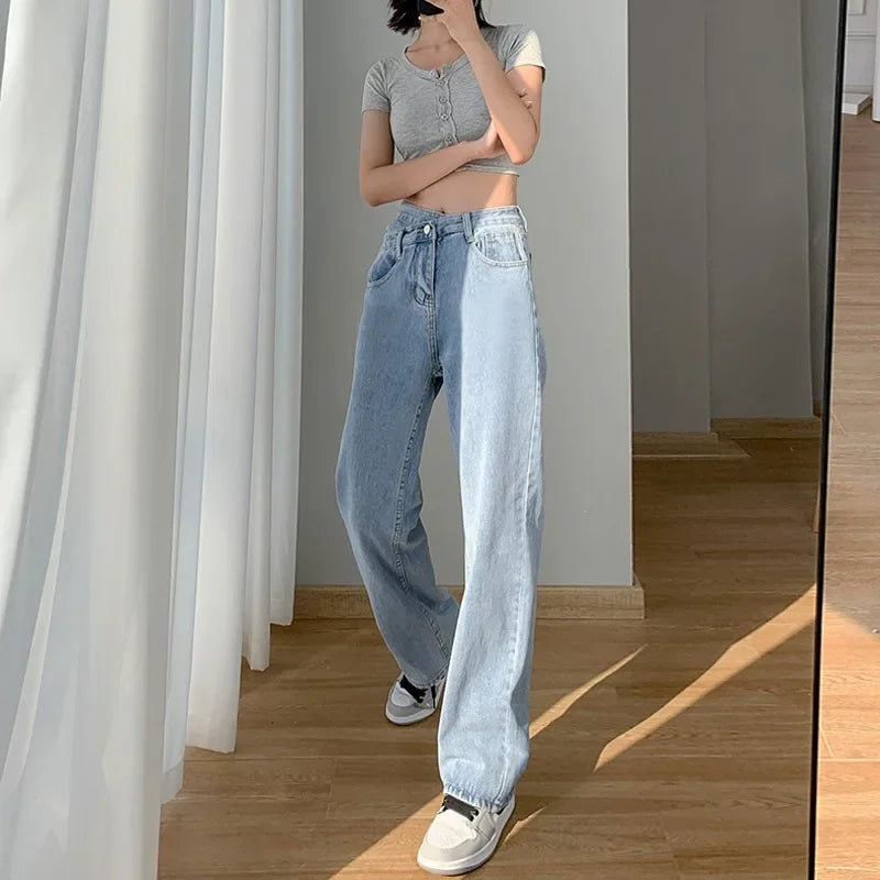 Women's Denim Jeans™ Irregular High-Waisted Wide Straight-Leg Draped Trousers