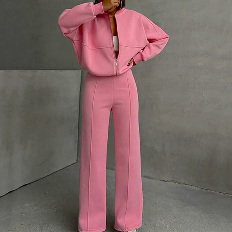 Women's BKLD Tracksuit Sets™ Zip-up Loose Cropped Cardigan + Drawstring Sweatpants