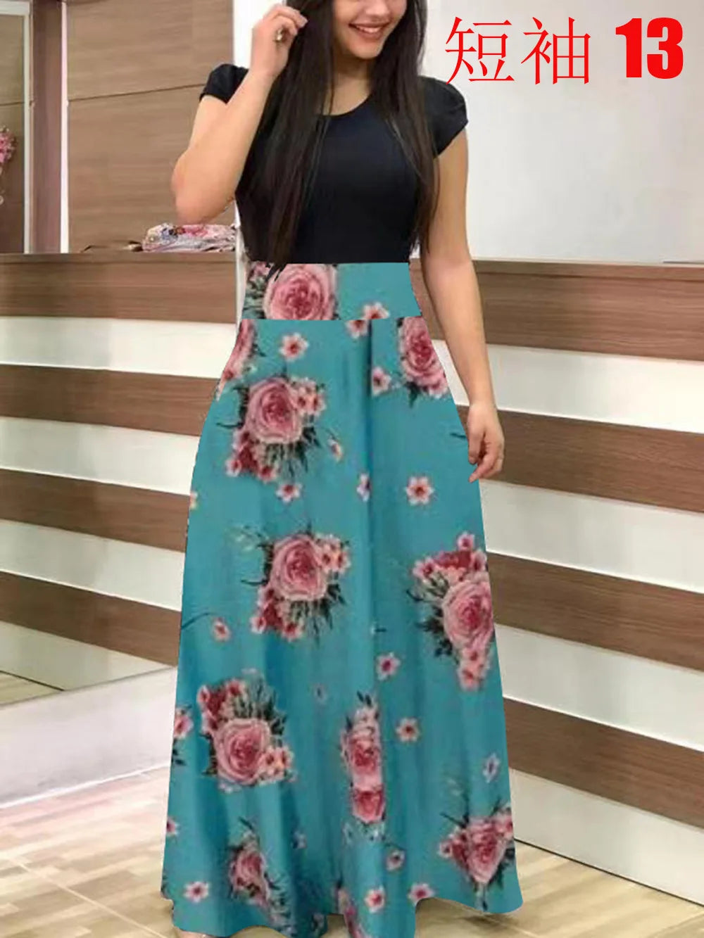 Women's Short Sleeves Dress™ Style flower print color matching short sleeved dresses