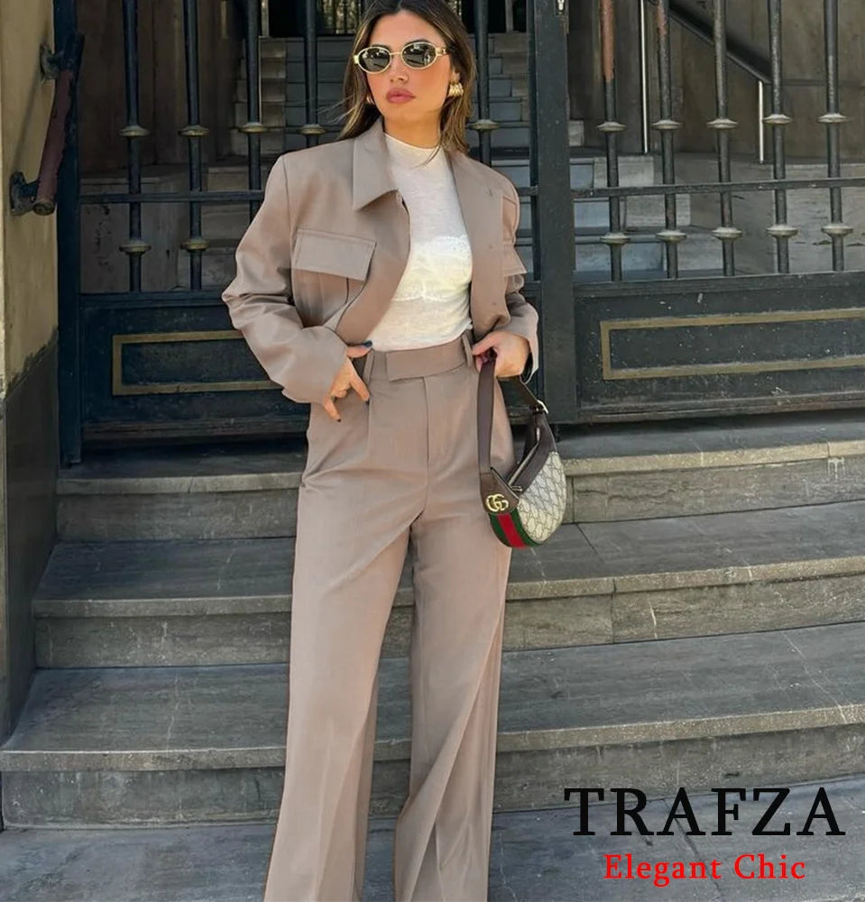 Women's Suits™ Short Jackets  & Chic Wide Leg Pants Set