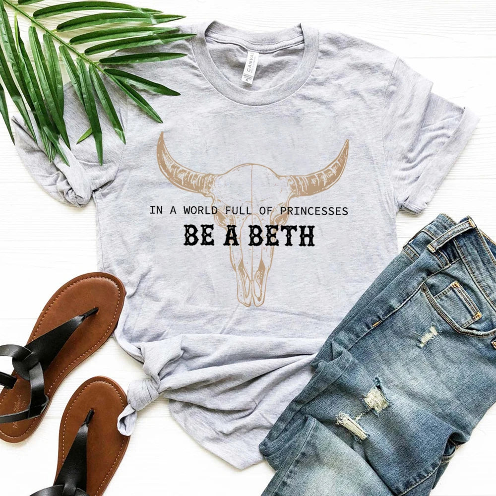 Women's Boho Cow Skull Howdy T-shirts™ Short Sleeve Summer Tees