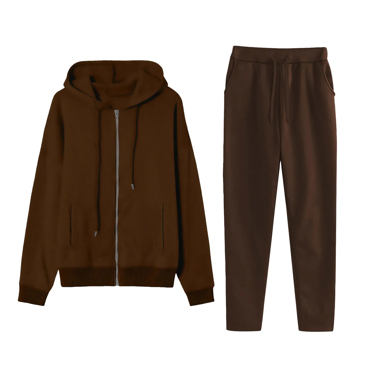 Women's Cross-Border Polyester Cotton Blend Outfit™ Zipper Back Pocket Hoodie And Pants Two-Piece Set