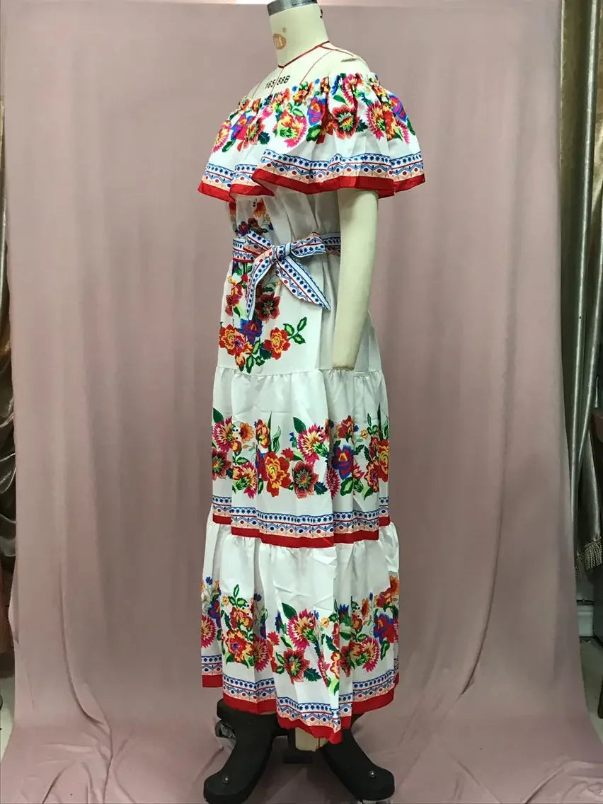 Women's Spring Summer Dresses™ Stand Off-shoulder Red Flower Printing Long Oversized Wide Hemline Sleeveless Dress