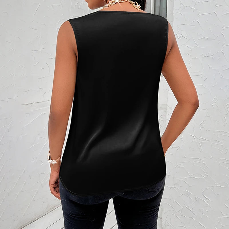 Women's Silk-Like Satin Tank Tops™ Strappy Cowl Neck T-Shirts
