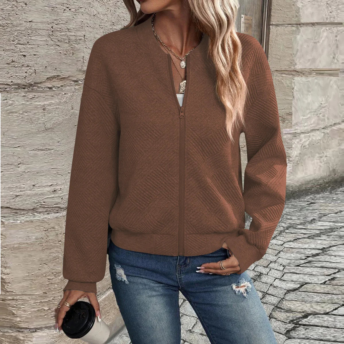 Women's zipper jacket™ baseball collar casual jacket