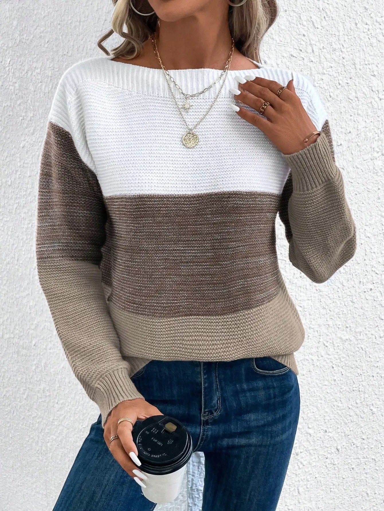 Women's Three-color Patchwork Sweater™ Casual Knitted Thickened Loose Jumpers