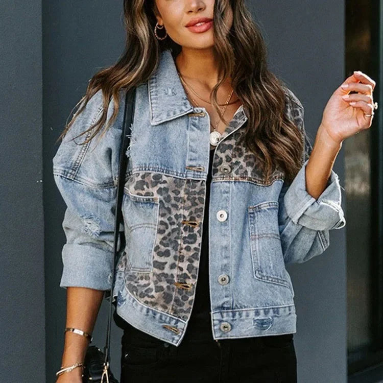 Women's Amazon Denim Jacket™ Long Sleeve Leopard Printed Jacket