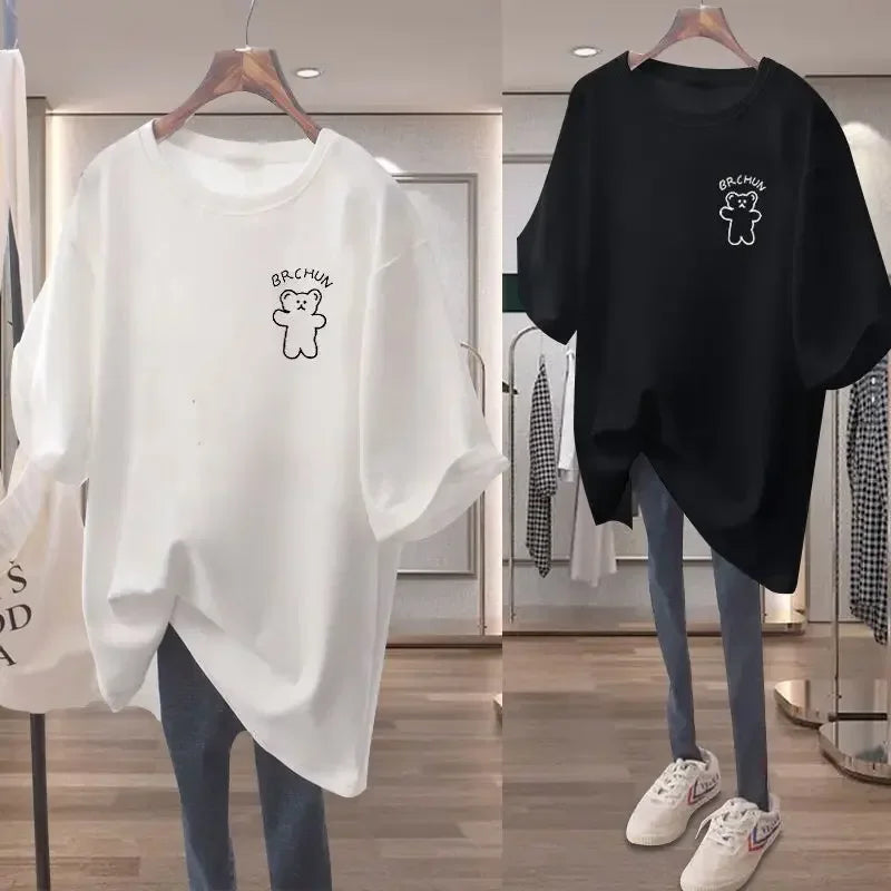 Women's casual loose oversized T-shirt™ cartoon short sleeved cotton sweater