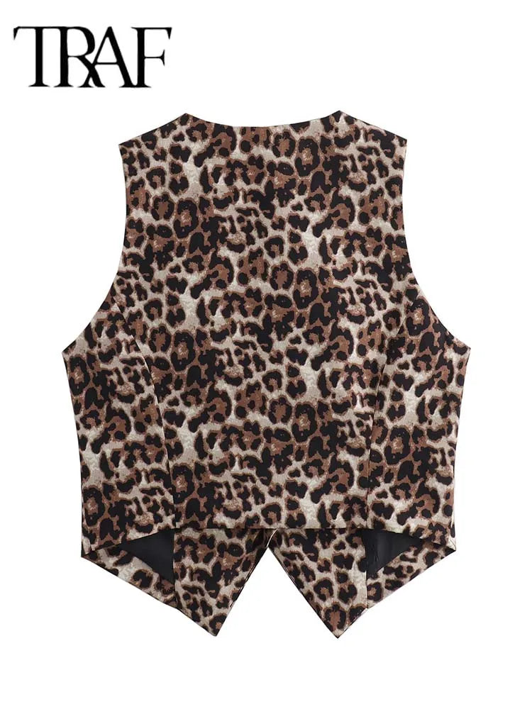Women's  Leopard Summer Jacket™ V-Neck Single-breasted Cropped Sleeveless Jacket