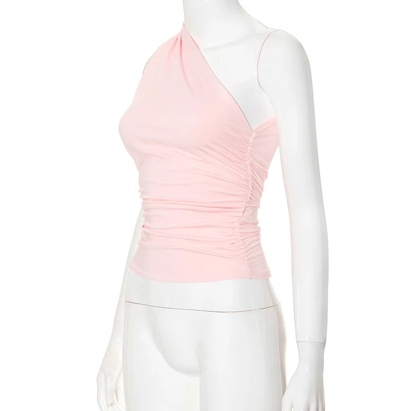 Women's One Shoulder Backless Shrink Tank Top™ Tight Sexy Sleeveless Neckless Slim T-Shirt