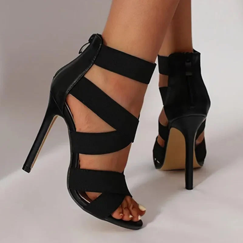 Women's High Heels™ Black Open Toes Gladiator Back Zipper High Heel Pumps Sandals