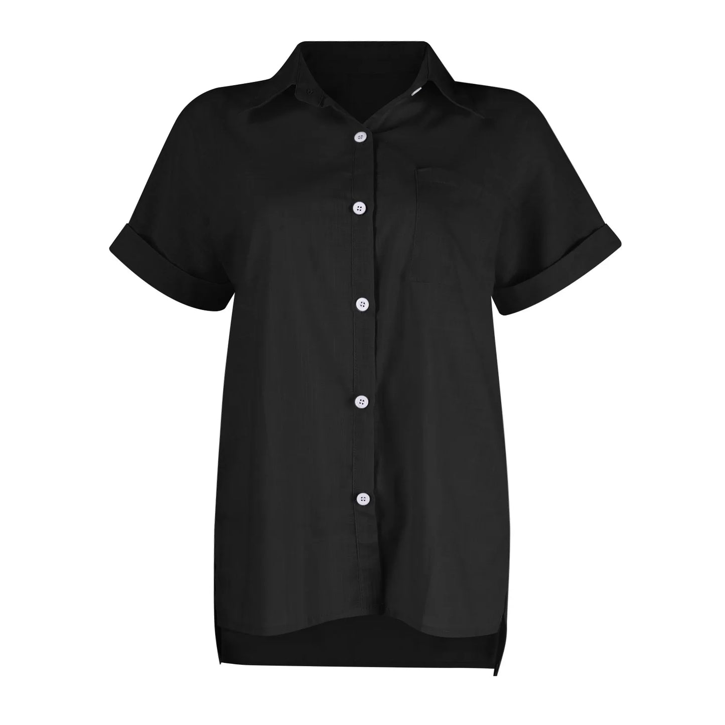Women's  Cotton Linen Classic Shirts™ Short Sleeve Lapel Button Down Shirt