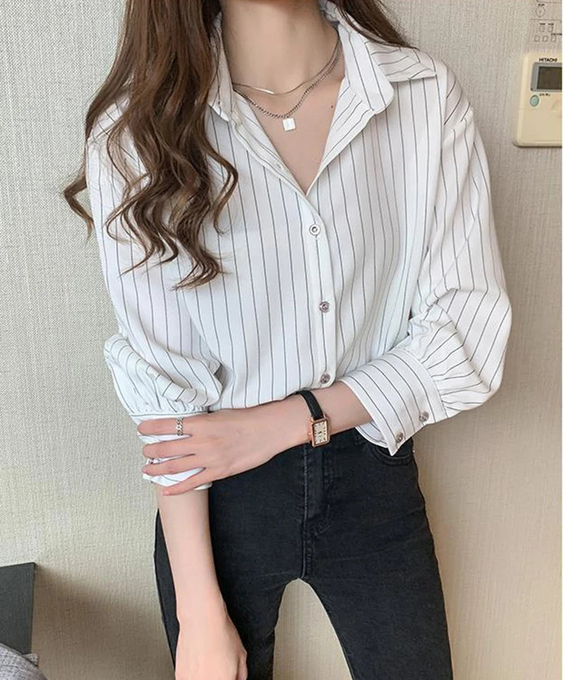 Women's Striped Shirt™ Y2K Summer Vintage Chic Loose Long Sleeve Office Ladies Shirt