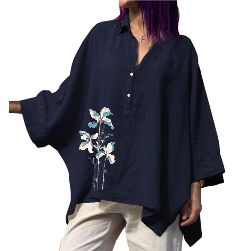 Women's Vintage Loose Cotton Shirts™ Punk Style Batwing Sleeve Polo Neck Blouses