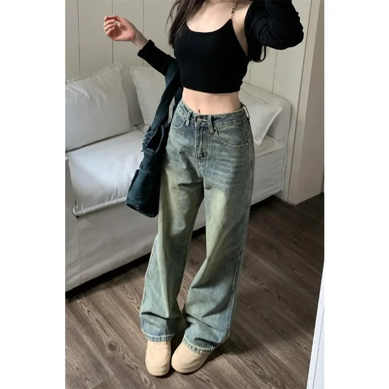 Women's Baggy Jeans™ Y2K Vintage Irregular High Waist Slimming Wide Leg Mop Long Pants Blue Baggy Jeans