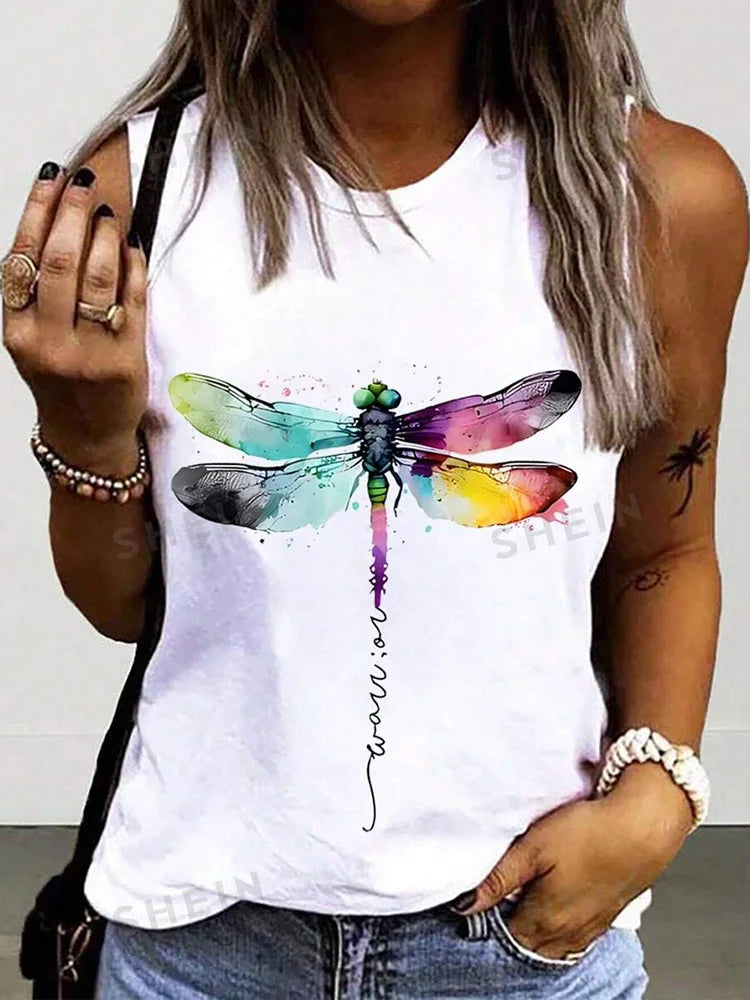 Women's O-neck Vest Print Tank Tops™  Sleeveless Loose Comfortable Top