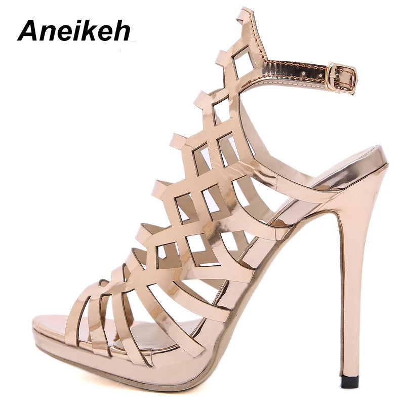 Women's High Heels™ Aneikeh Gladiator Golden Hollow Out High Heel Strap Sandals