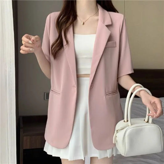 Women's Short-sleeved Blazer Jacket™ Single Button Notched Collar Outwear
