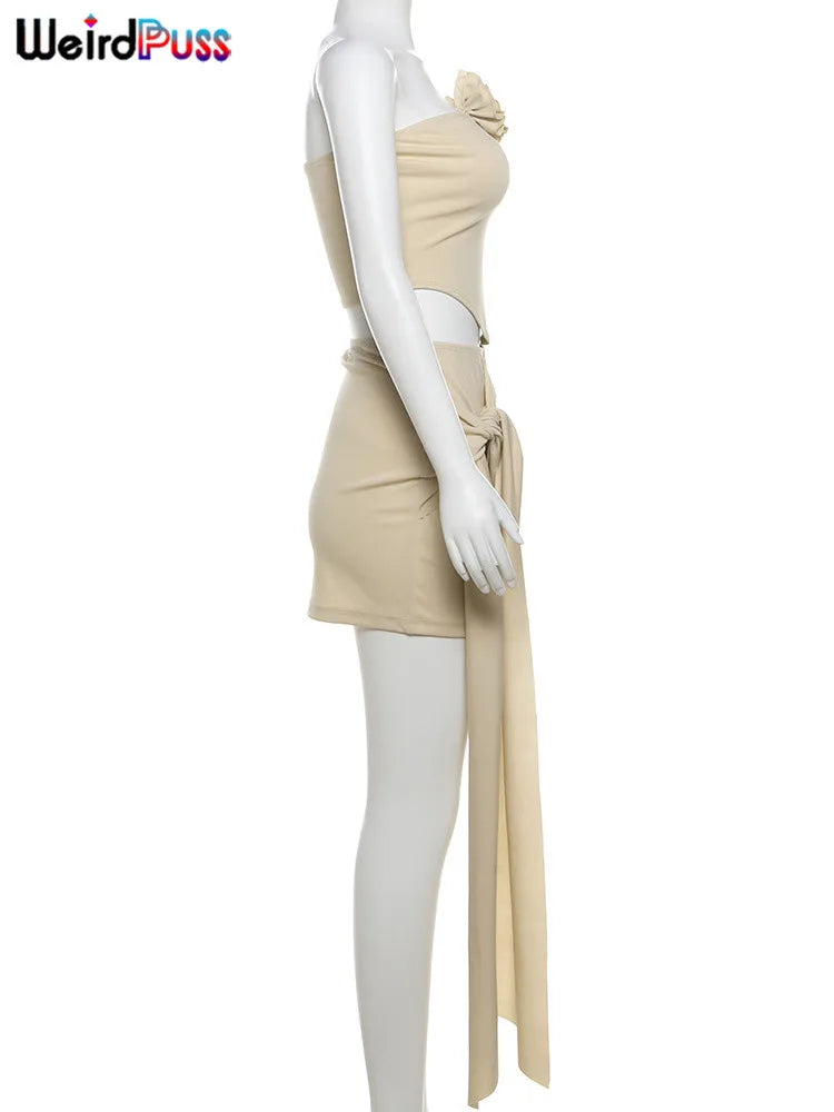 Women 2 Piece Set™ Y2K Summer Flowers Strapless Tops & Skirt