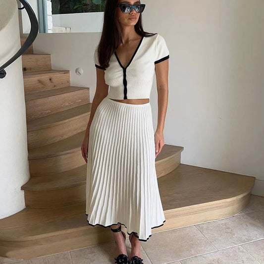 Women's Long Skirt Suit™ Summer Short Sleeve V-neck crop top elegant dress