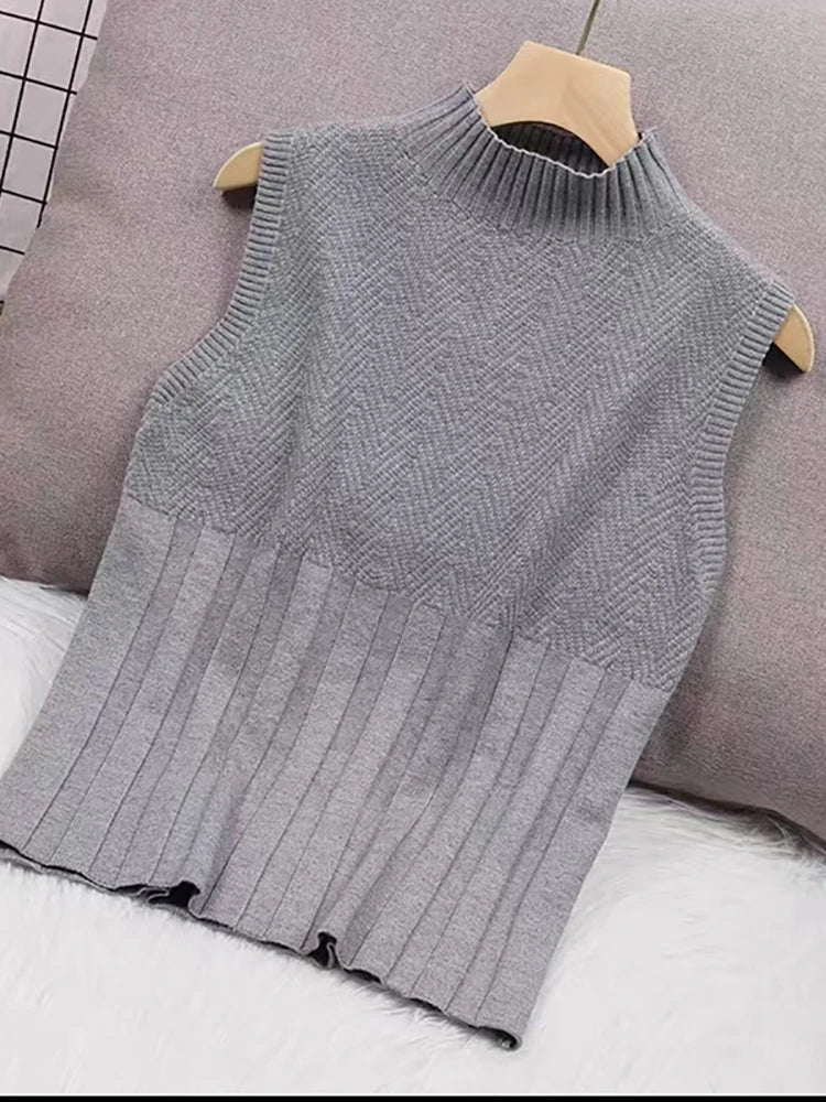 Women's HELIAR Summer Knitted Tank Tops™ Solid Sleeveless Half High Collar Slim Base T-Shirts