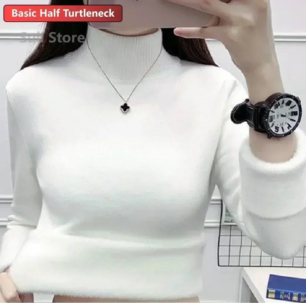 Women's Turtleneck Sweater™ Retro Red with Velvet Lining Thickened Inner Wear Thermal Knitting Bottoming Shirt