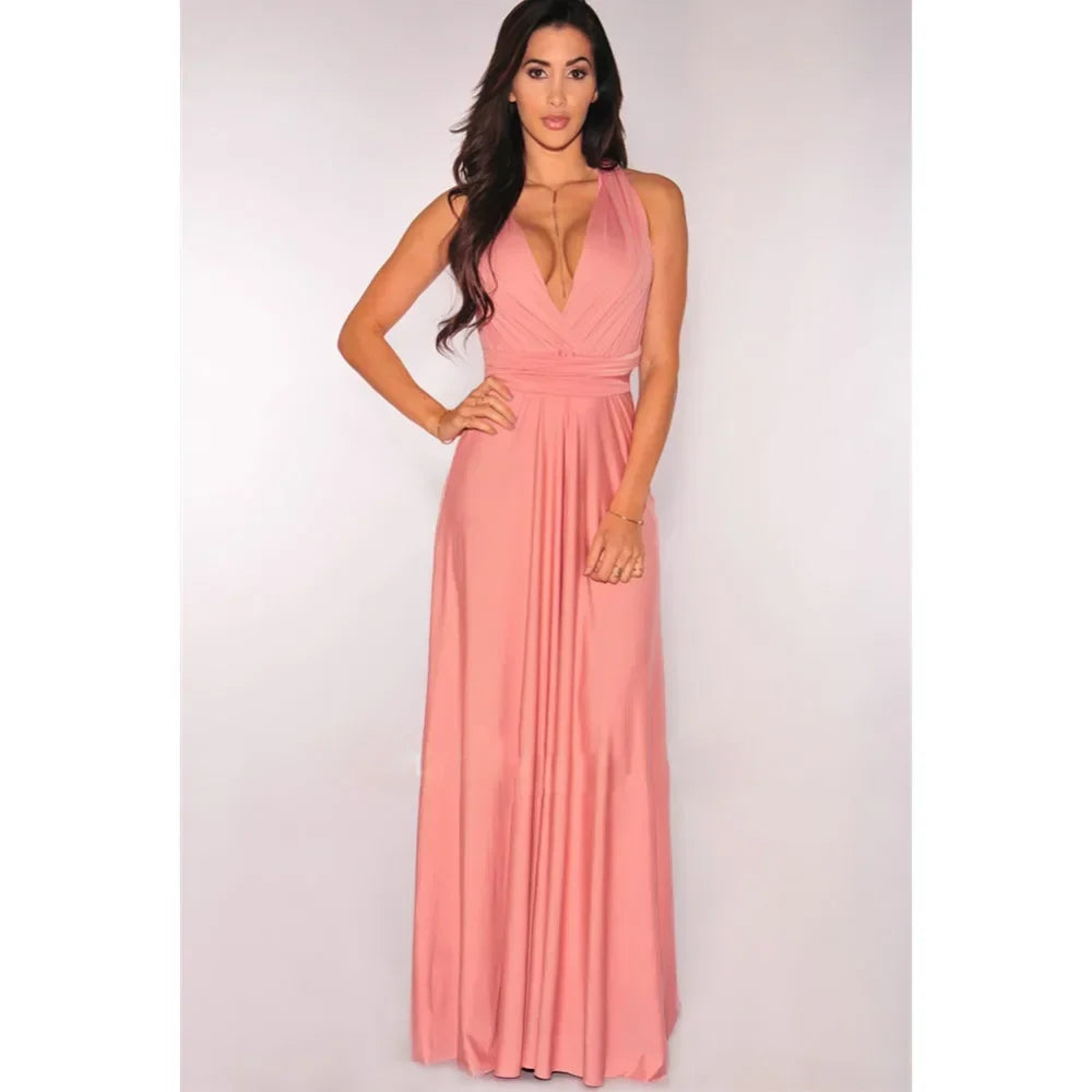 Women's Multi-worn V-neck Long Dress™ Strapped Summer Maxi Dress