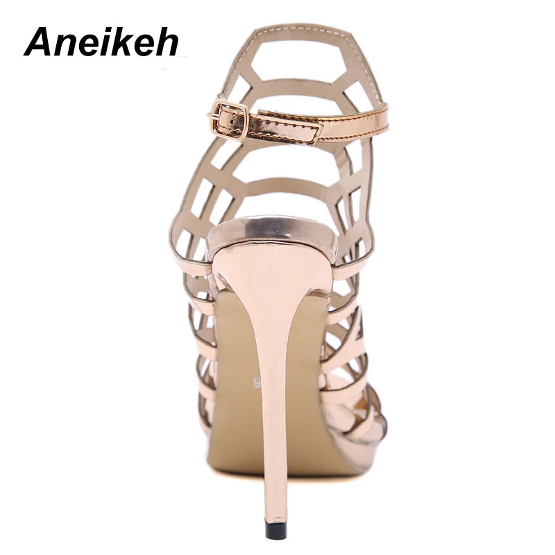 Women's High Heels™ Aneikeh Gladiator Golden Hollow Out High Heel Strap Sandals