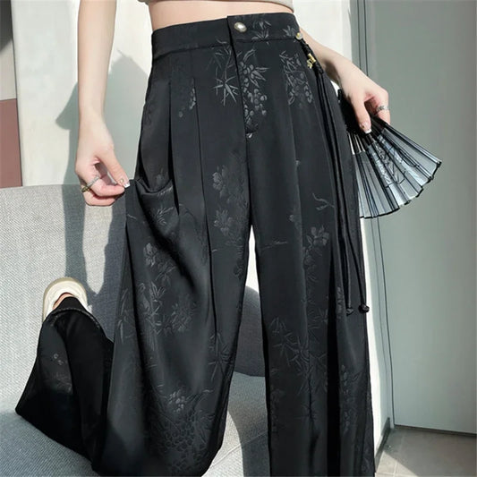 Women's Jacquard Wide Leg Satin Pants™ Casual Loose Pants
