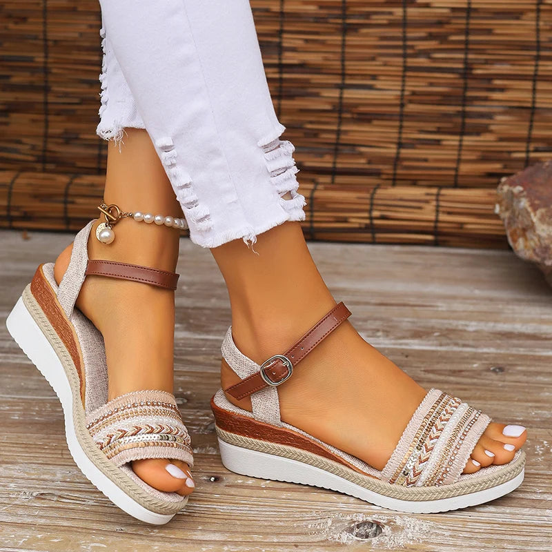 Women's Braided Casual Sandals™ Buckle Strap Platform Wedge Sandals