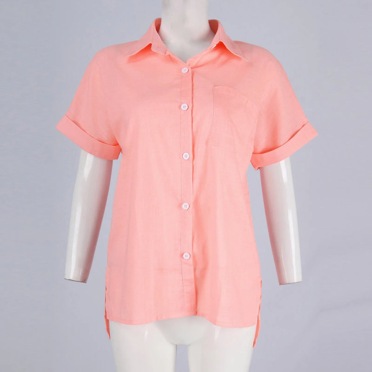 Women's  Cotton Linen Classic Shirts™ Short Sleeve Lapel Button Down Shirt