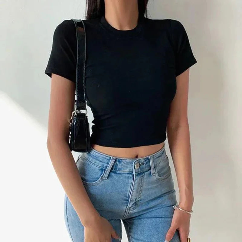 Women's Short Sleeve T-Shirt™ Casual Soft All-Match Basic Crop Tops Tees Summer Skinny Tops