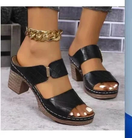 Women's Open-Toe Slippers™ Thick Heel  Rubber Bottom PU Leather Slippers