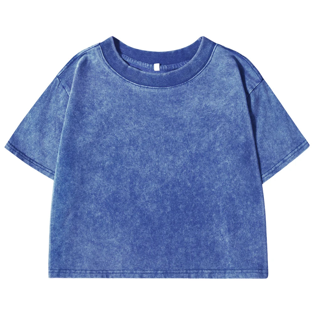 Women's Short Washed T-Shirts™ Soft Cotton Short Sleeve Retro Crop Tees