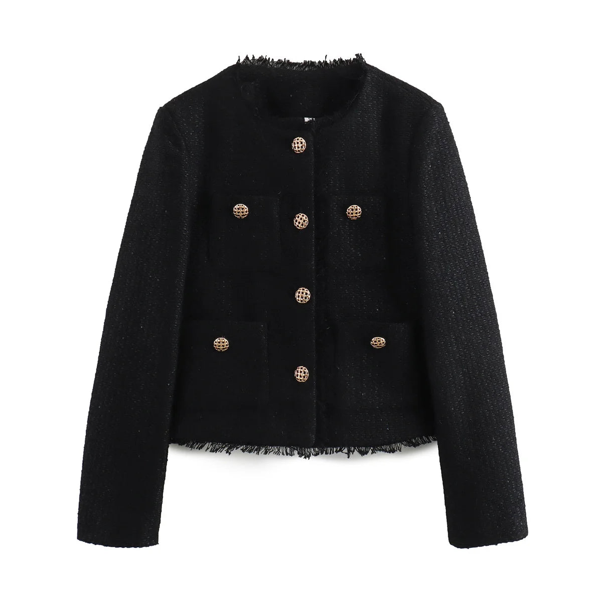 Women's Tweed Basic Jacket™ Long Sleeve Front Button Woolen Coat