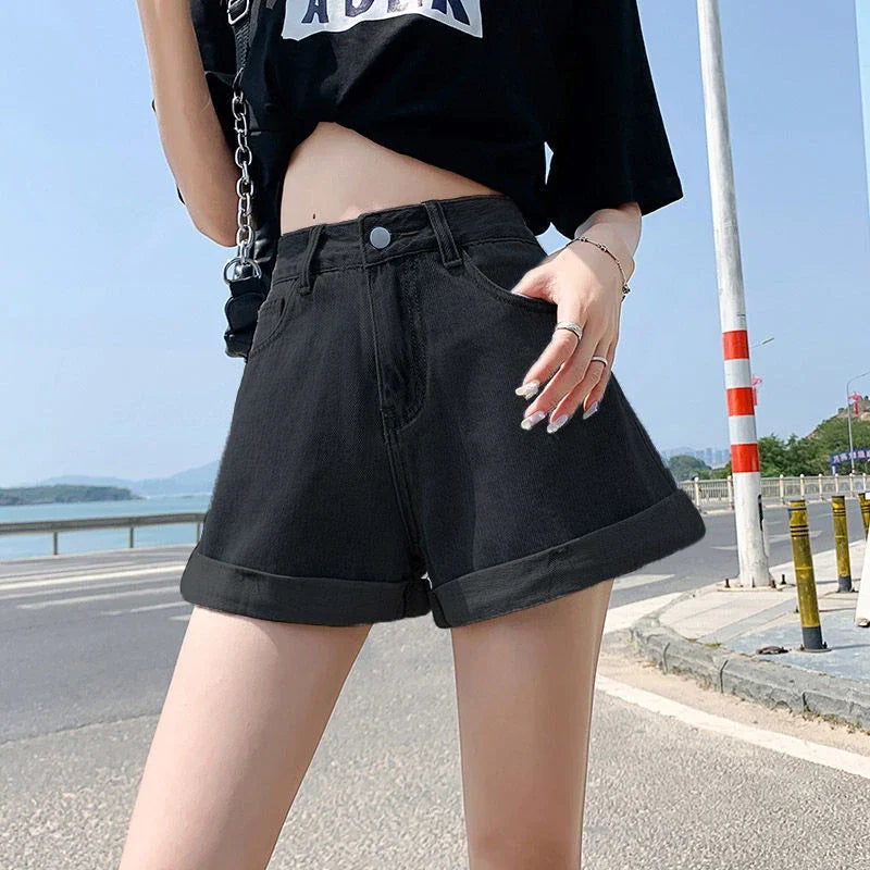 Women's Denim Shorts™ High Waist Cotton Wide-leg Short Pants