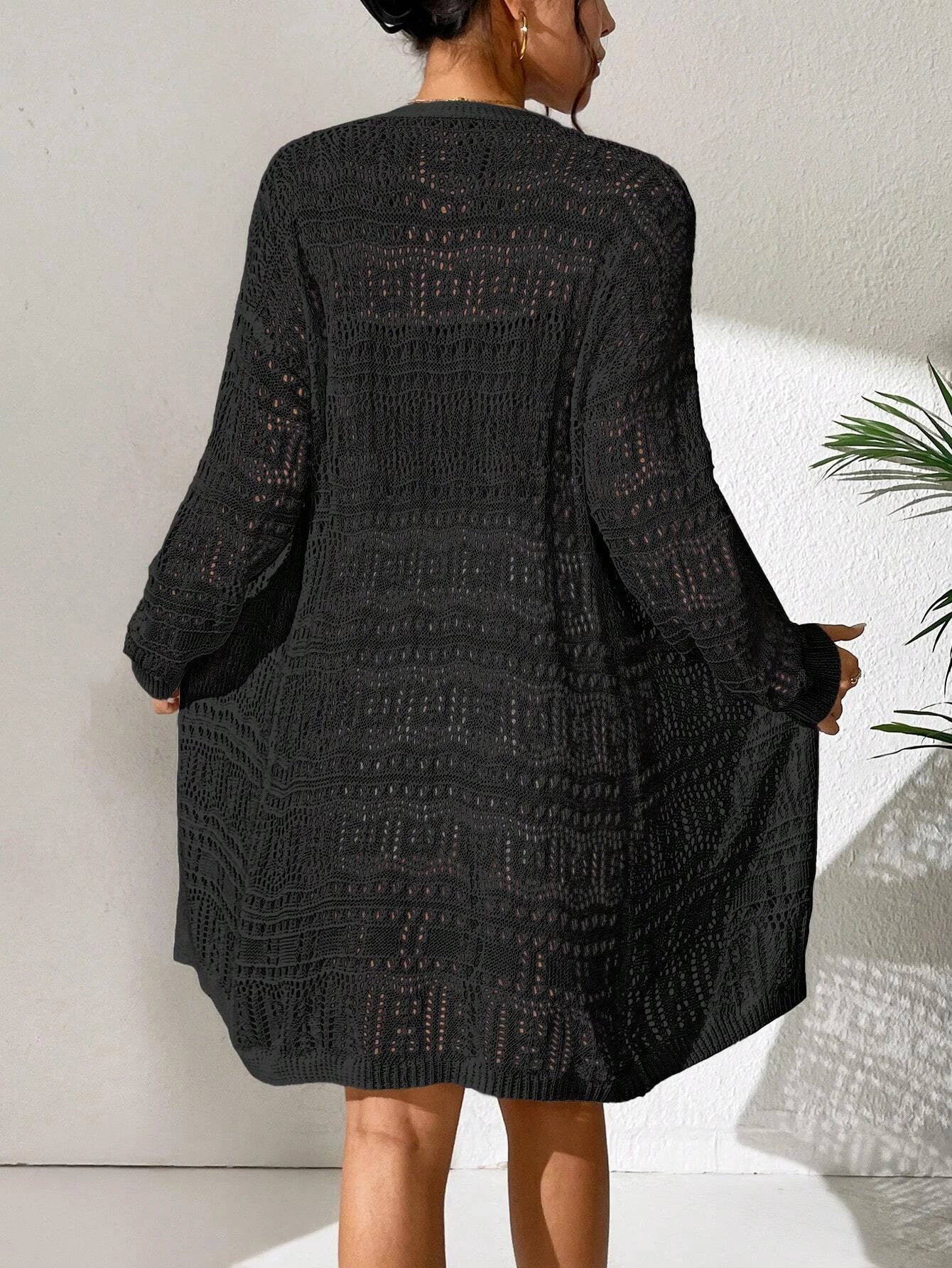Women's solid color knitted cardigan sweater™ loose fitting fashion mid length cardigan