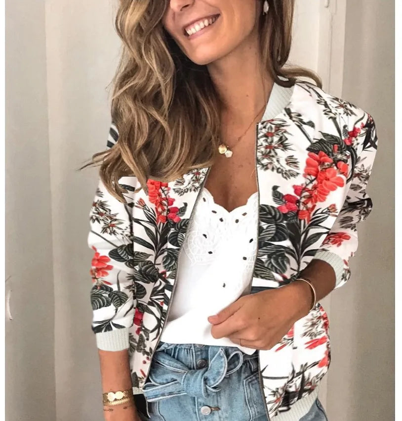 Women's Elegant Zipper Bomber Jacket™ Floral Printed Jackets