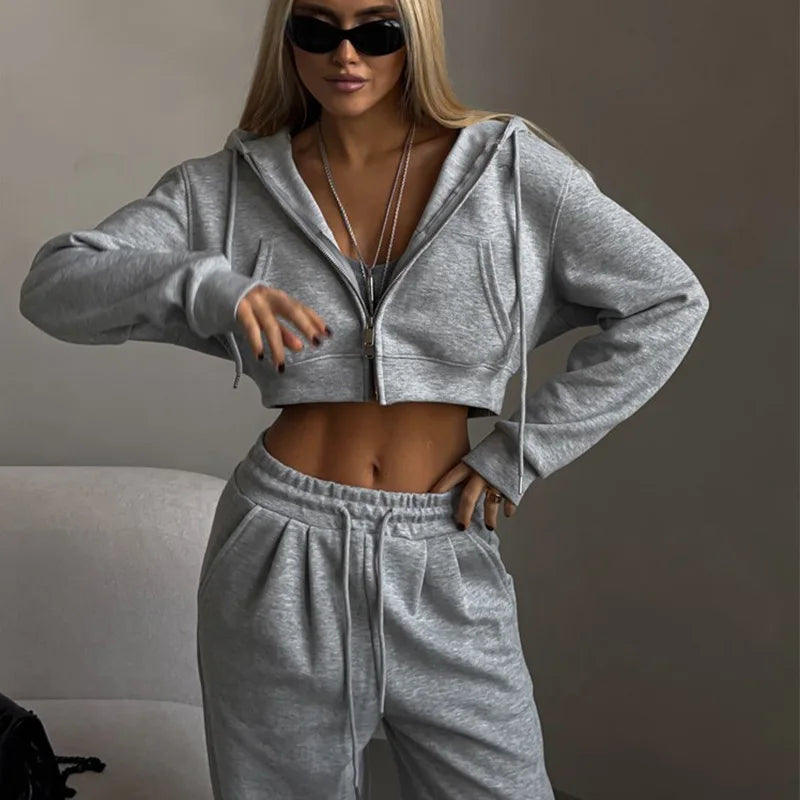 Women's Tracksuit™ Autumn Winter Fashion Casual Hooded Zipper Short Cardigan and Loose Pants Set