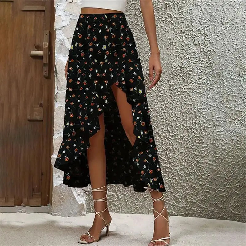 Women's Ruffle Edge Irregular Half skirt™ Summer New Midi Floral Print Skirts