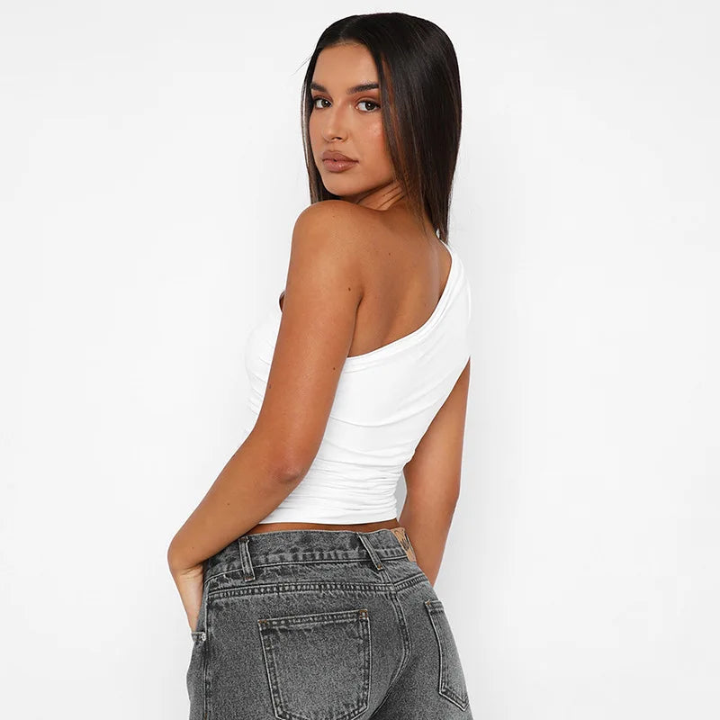 Women's One Shoulder Backless Shrink Tank Top™ Tight Sexy Sleeveless Neckless Slim T-Shirt