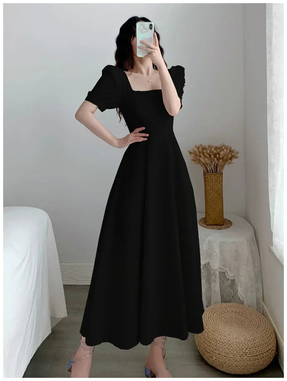 Women's Elegant Slimming Long Dress™ Puff Sleeves Square Collar Dress