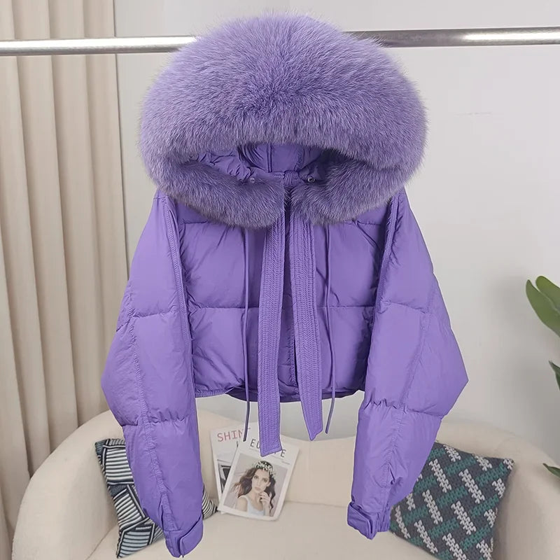 Women's Duck Down Loose Winter Jacket™ Real Fox Fur Raccoon Fur Collar Hooded Thick Warm Detachable Coat