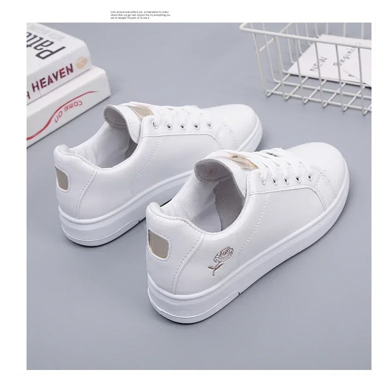 Women's Pu Casual Shoes™ White Breathable Flower Lace-Up Sneakers