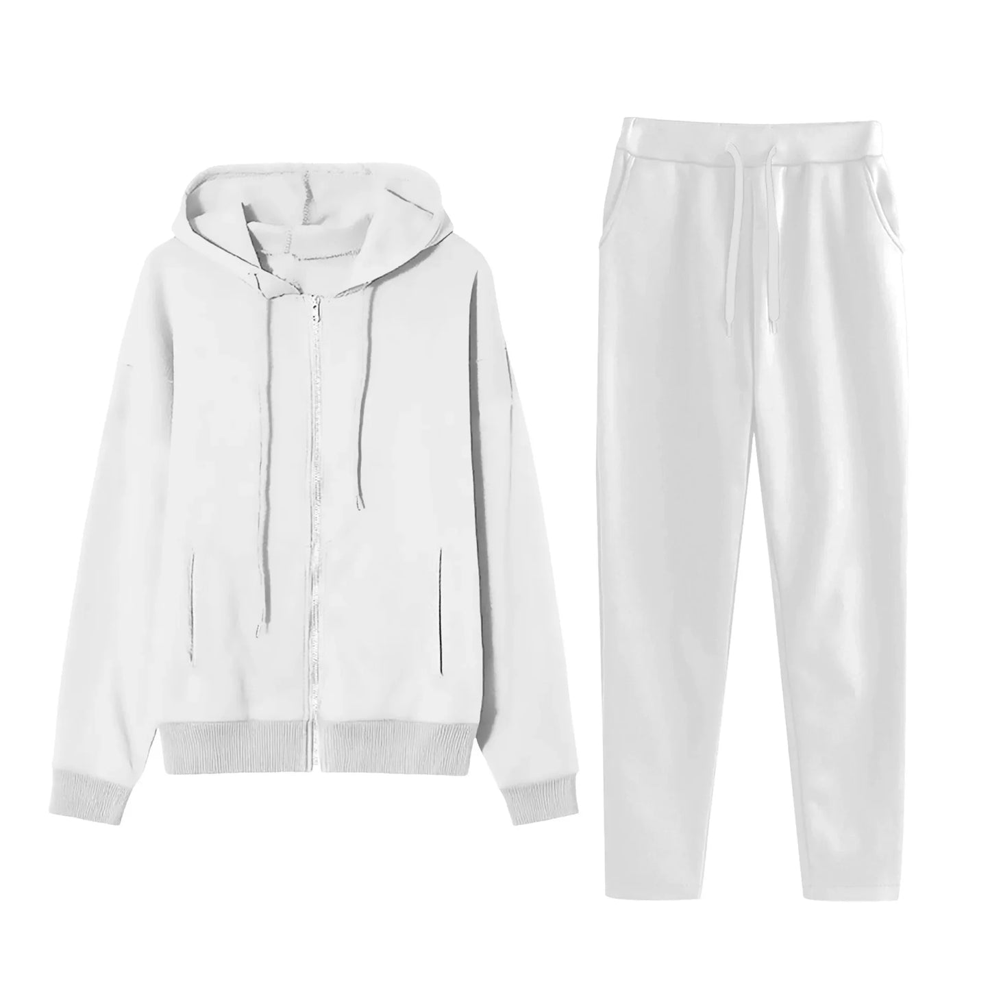 Women's Cross-Border Polyester Cotton Blend Outfit™ Zipper Back Pocket Hoodie And Pants Two-Piece Set