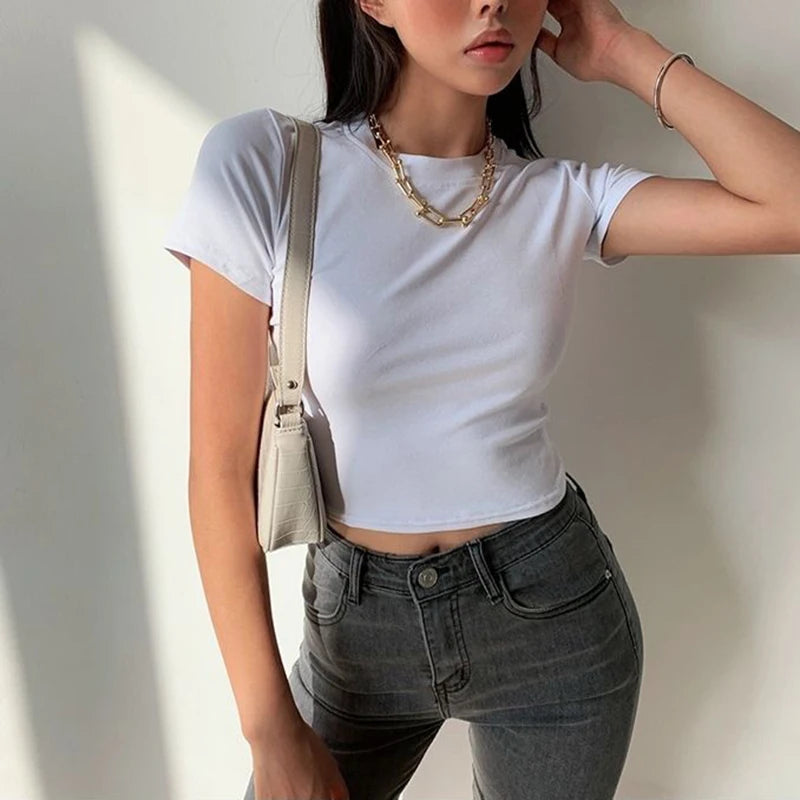Women's Short Sleeve T-Shirt™ Casual Soft All-Match Basic Crop Tops Tees Summer Skinny Tops