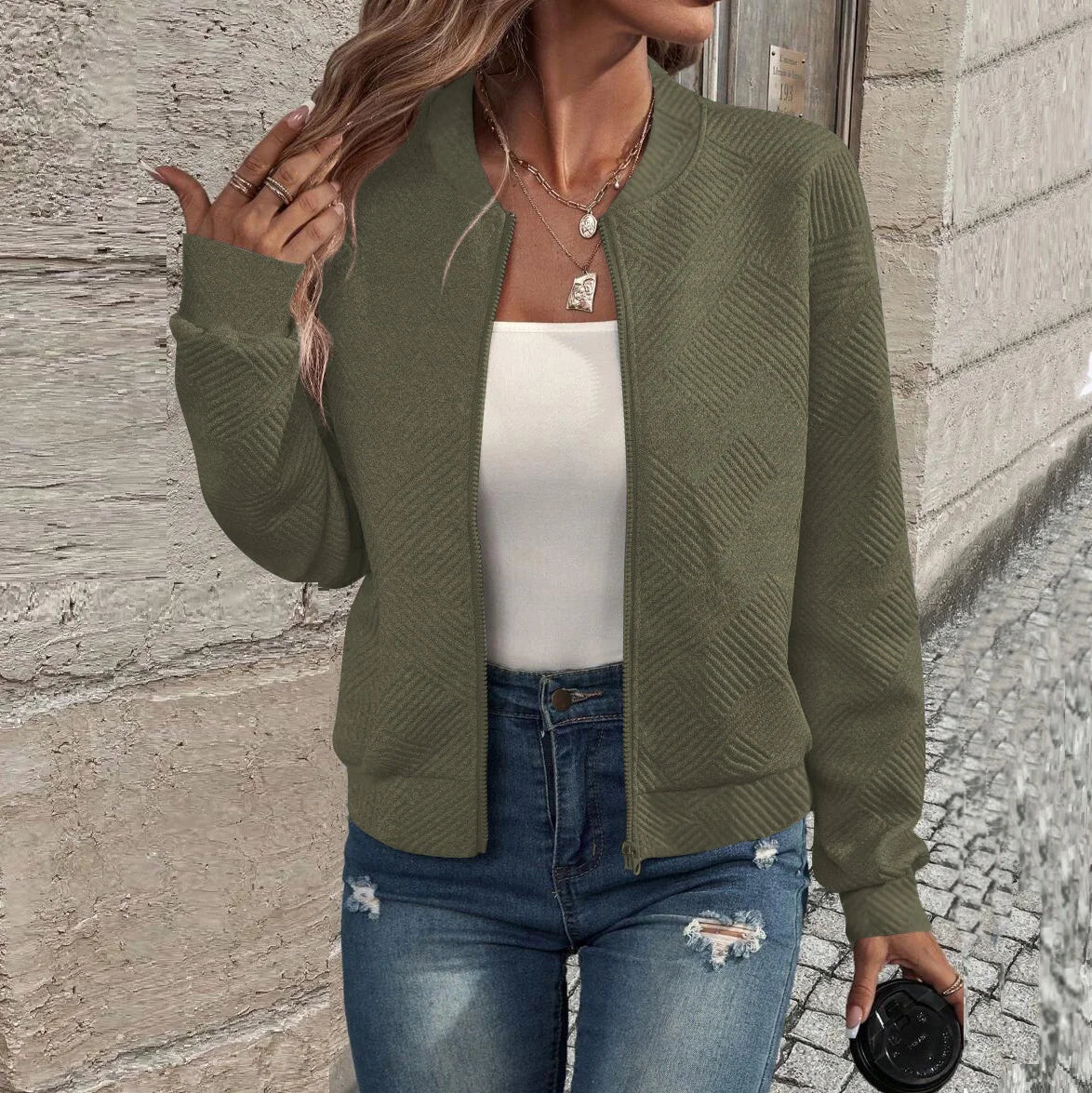 Women's zipper jacket™ baseball collar casual jacket