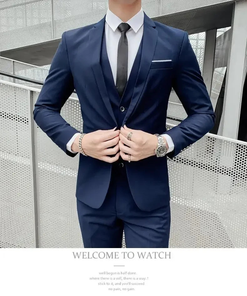 Men's Suit (Blazer+ Vest + Pants)™ Solid Color Casual Slim-fit Suit